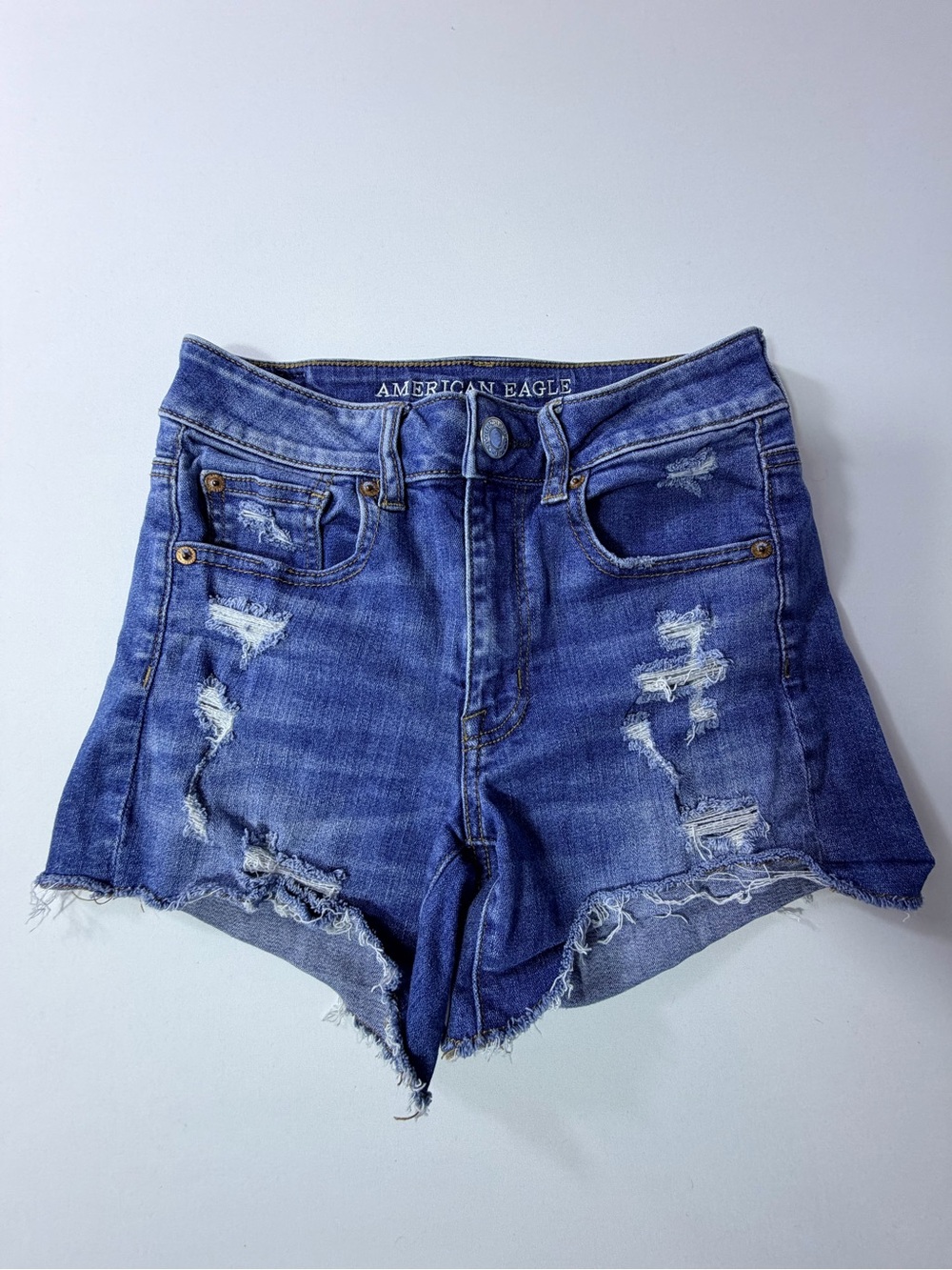 American Eagle Outfitters Dark Blue Distressed High-Rise Denim Shorts Size 2